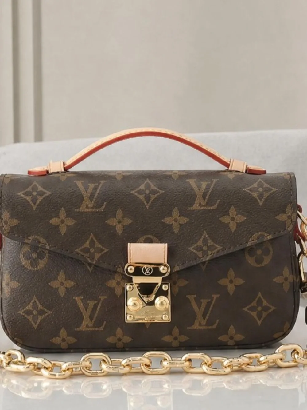 Louis Vuitton Monogram Mini Fold-Over Top Handle Bag with Gold Hardware